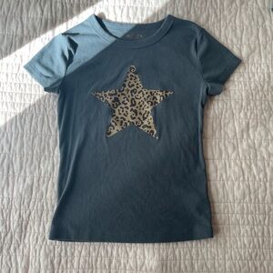 Blue cheetah print star teens crop top